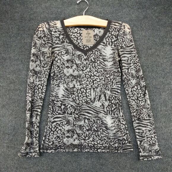 Energie Womens V Neck Top White Black Colorful Pattern Size Small - Picture 2 of 11